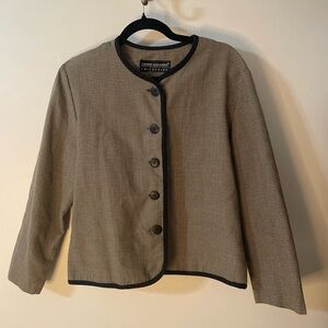 Vintage Women's Beige Jacket with Black Trim
